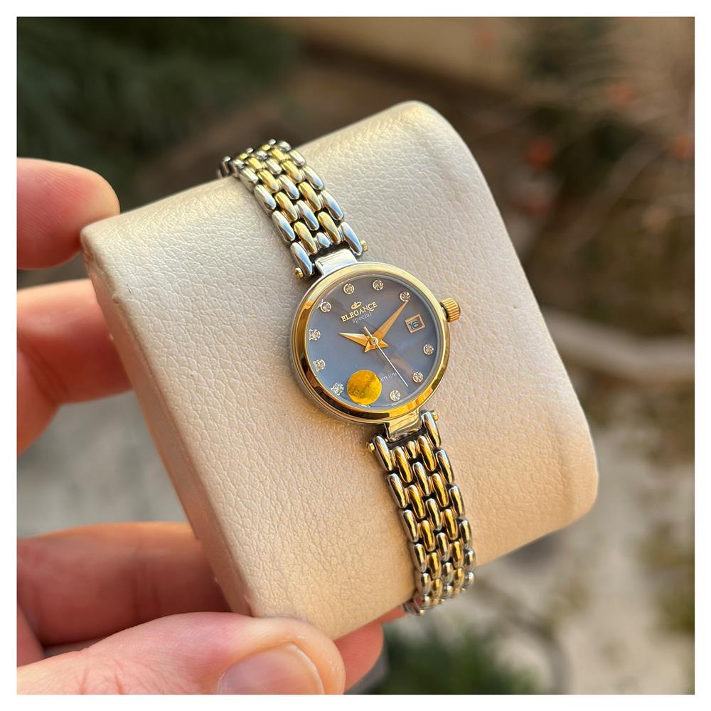 ساعت مچی الگانس ES8143 دورنگ طلایی ص طوسی(ELEGANCE)