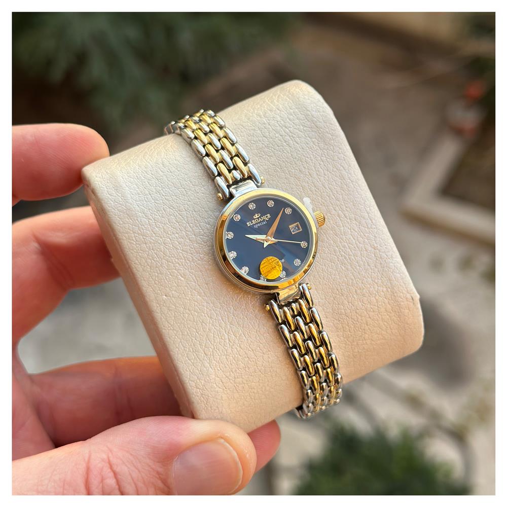 ساعت مچی الگانس ES8143 دورنگ طلایی ص مشکی(ELEGANCE)