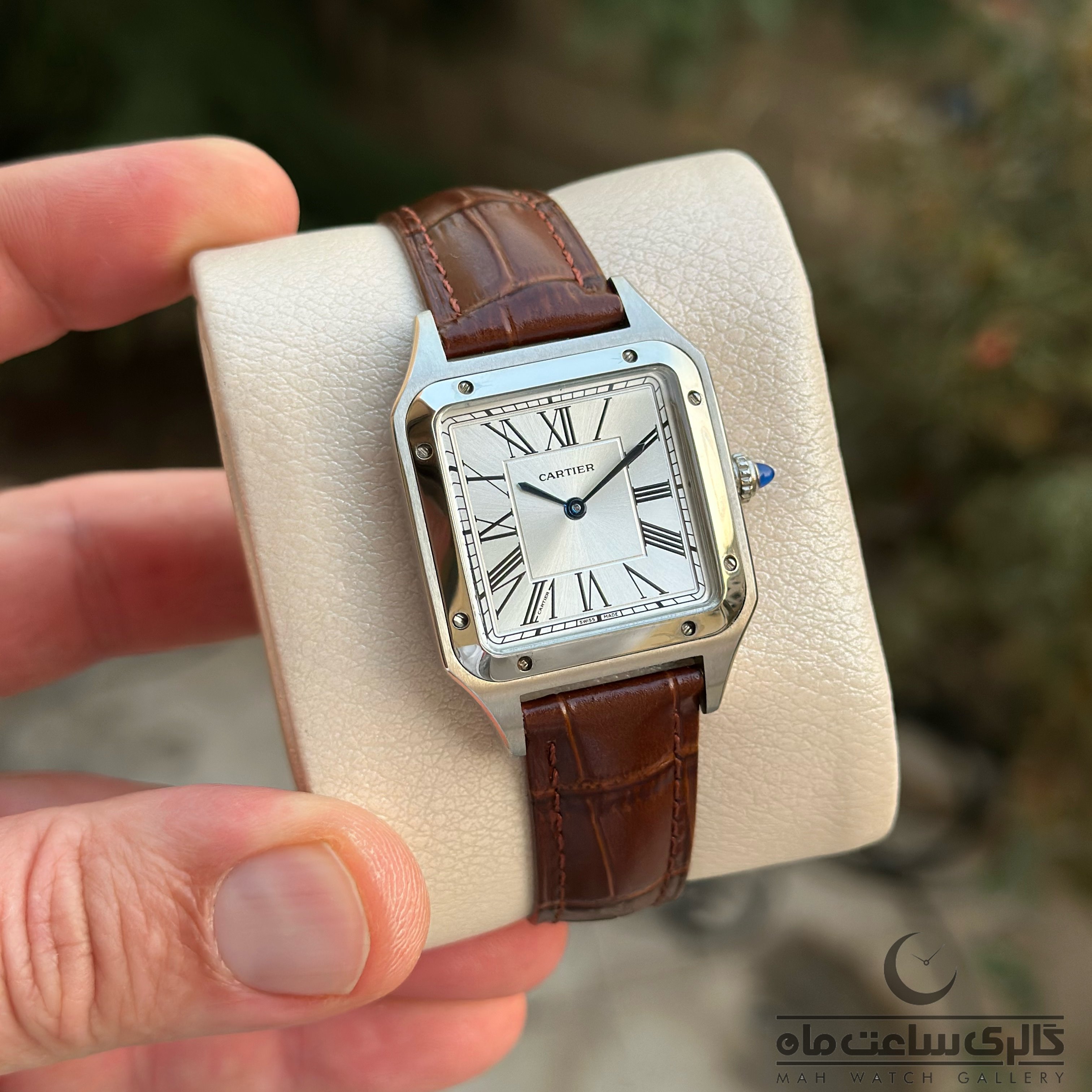 ساعت کارتیه دامنت زنانه قاب سیلور چرم قهوه ای 32mm