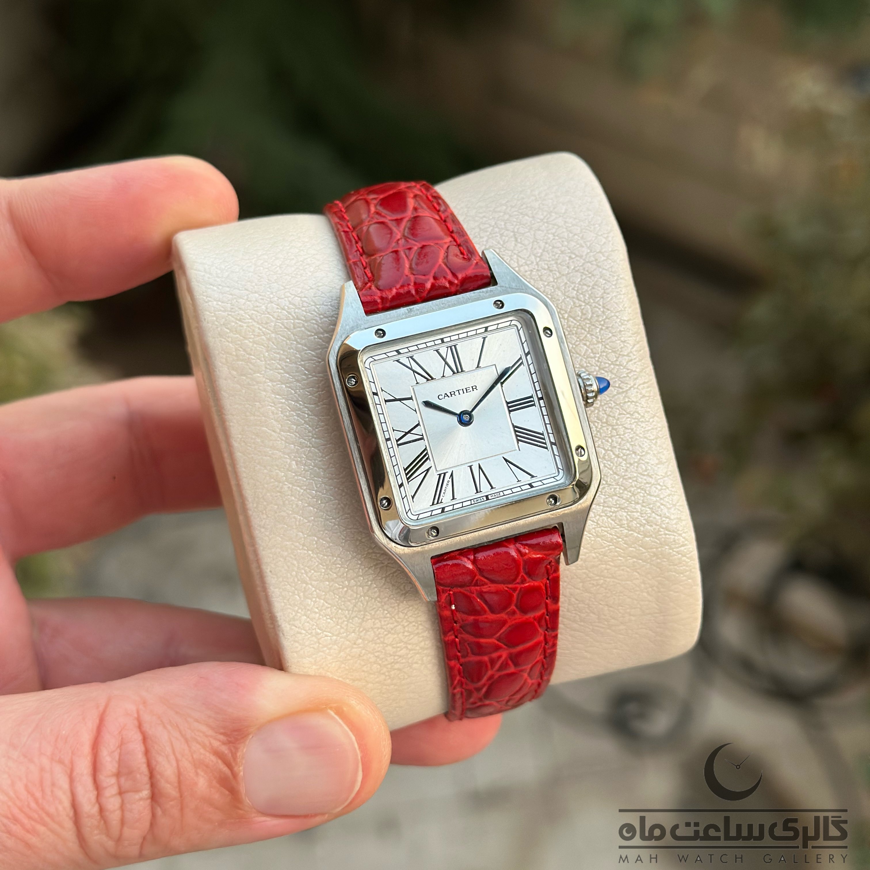 ساعت کارتیه دامنت زنانه قاب سیلور چرم قرمز 32mm